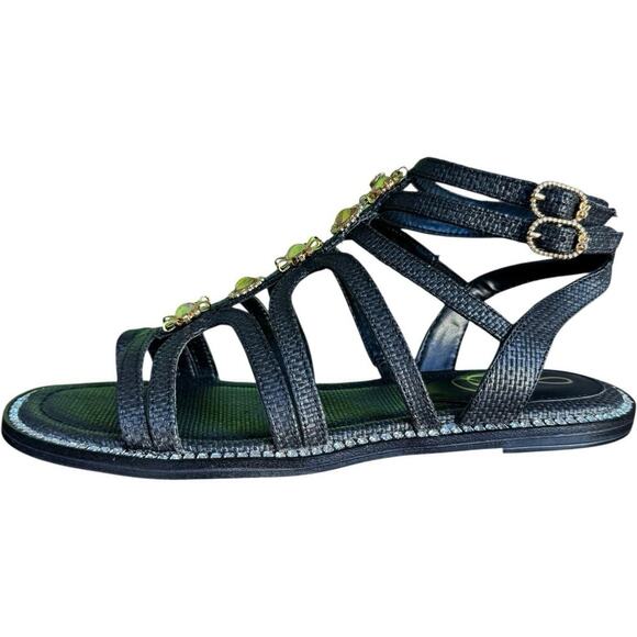 NWT Sam Edelman Tianna Floral Accent Gladiator Sandals Black Woven Women's 8.5 - Picture 4 of 16
